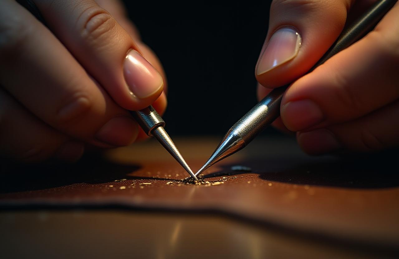 Close up of artisanal craftsmanship work under warm workshop lighting